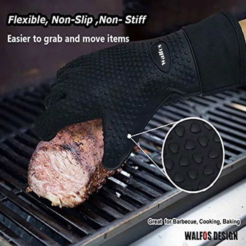 WALFOS 1 Piece Long Silicone Kitchen Gloves-BBQ Grill Gloves Heat Resistant Cooking Gloves For Grilling Microwave Oven Mitts Gloves - Walfos® Kitchenware