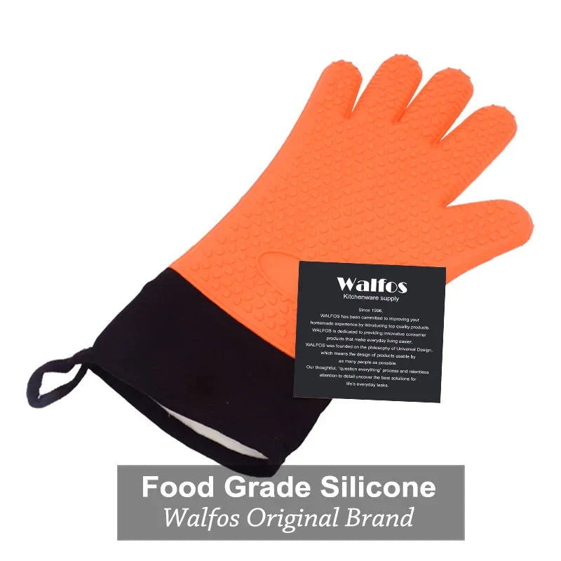 WALFOS 1 Piece Long Silicone Kitchen Gloves-BBQ Grill Gloves Heat Resistant Cooking Gloves For Grilling Microwave Oven Mitts Gloves - Walfos® Kitchenware
