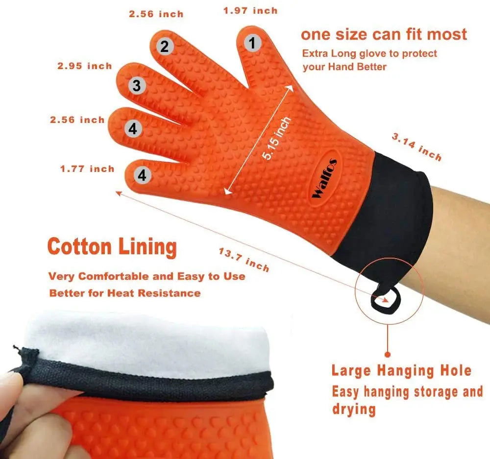 WALFOS 1 Piece Long Silicone Kitchen Gloves-BBQ Grill Gloves Heat Resistant Cooking Gloves For Grilling Microwave Oven Mitts Gloves - Walfos® Kitchenware