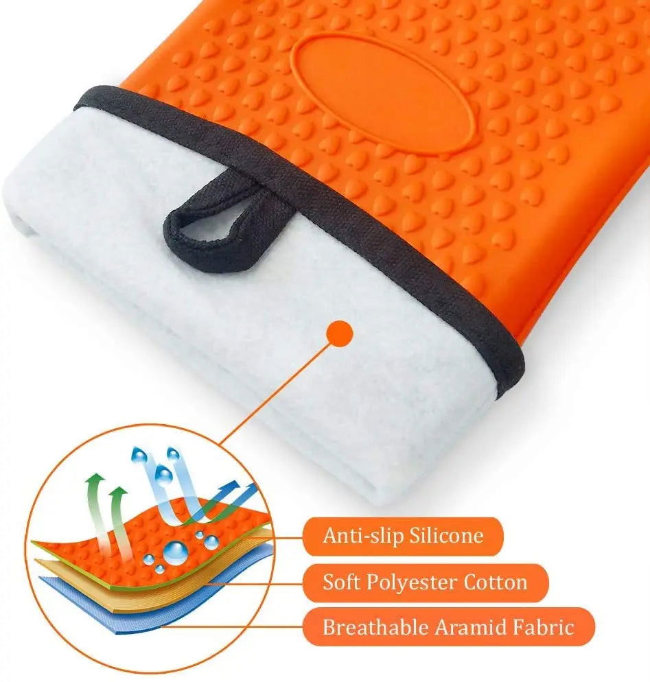 WALFOS 1 Piece Long Silicone Kitchen Gloves-BBQ Grill Gloves Heat Resistant Cooking Gloves For Grilling Microwave Oven Mitts Gloves - Walfos® Kitchenware