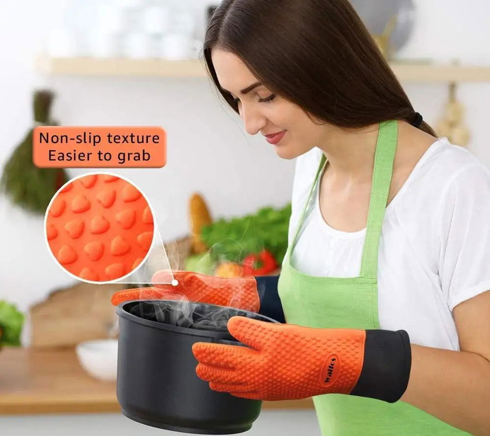 WALFOS 1 Piece Long Silicone Kitchen Gloves-BBQ Grill Gloves Heat Resistant Cooking Gloves For Grilling Microwave Oven Mitts Gloves - Walfos® Kitchenware