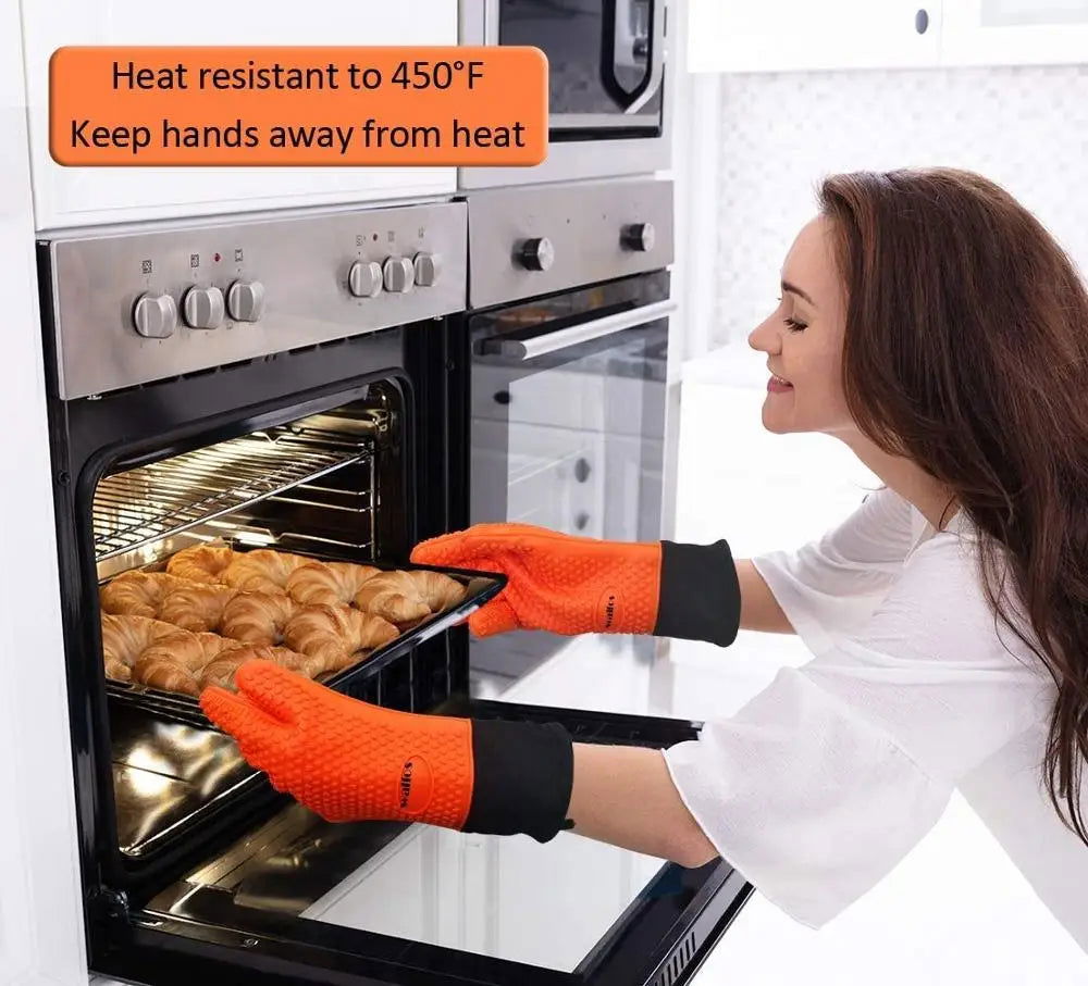 WALFOS 1 Piece Long Silicone Kitchen Gloves-BBQ Grill Gloves Heat Resistant Cooking Gloves For Grilling Microwave Oven Mitts Gloves - Walfos® Kitchenware