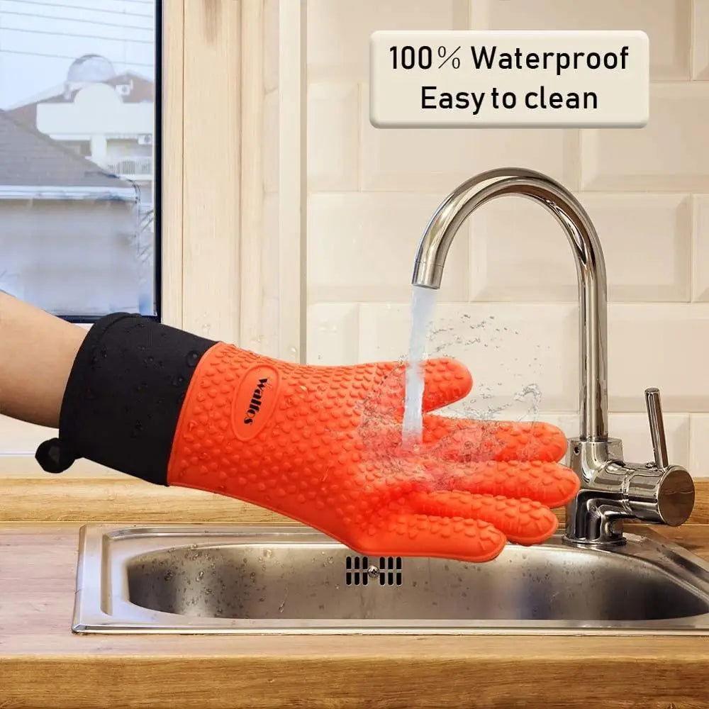 WALFOS 1 Piece Long Silicone Kitchen Gloves-BBQ Grill Gloves Heat Resistant Cooking Gloves For Grilling Microwave Oven Mitts Gloves - Walfos® Kitchenware
