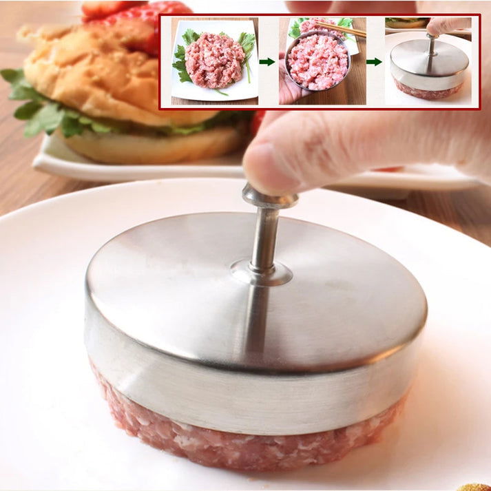 WALFOS 1 pc 9.5cm Round Shape Hamburger Press Stainless Steel Pork Beef Meat Pie Burger Making Mold Kitchen Tools - Walfos® Kitchenware