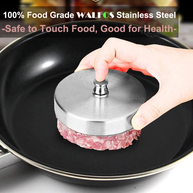 WALFOS 1 pc 9.5cm Round Shape Hamburger Press Stainless Steel Pork Beef Meat Pie Burger Making Mold Kitchen Tools - Walfos® Kitchenware