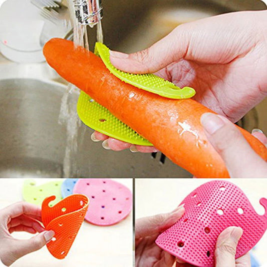 WALFOS 1 pc Vegetable Cleaning Brush Cute Shape Random Color Silicone Fruits Easy Cleaning Brush Potato Carrot Ginger Cleaning - Walfos® Kitchenware
