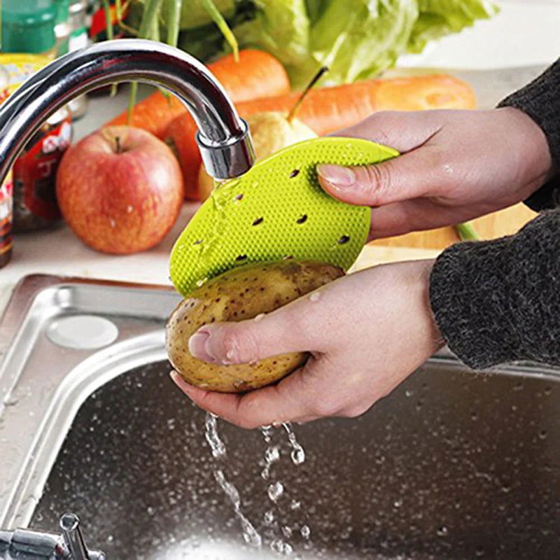 WALFOS 1 pc Vegetable Cleaning Brush Cute Shape Random Color Silicone Fruits Easy Cleaning Brush Potato Carrot Ginger Cleaning - Walfos® Kitchenware