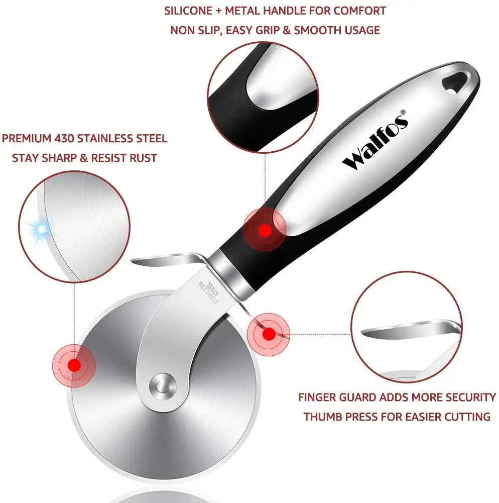 WALFOS 1pcs/2pcs Stainless Steel Pizza Cutter Professional Pizza Cutter Wheel with Anti-Slip Handle for Pizza Waffles Cookies - Walfos® Kitchenware
