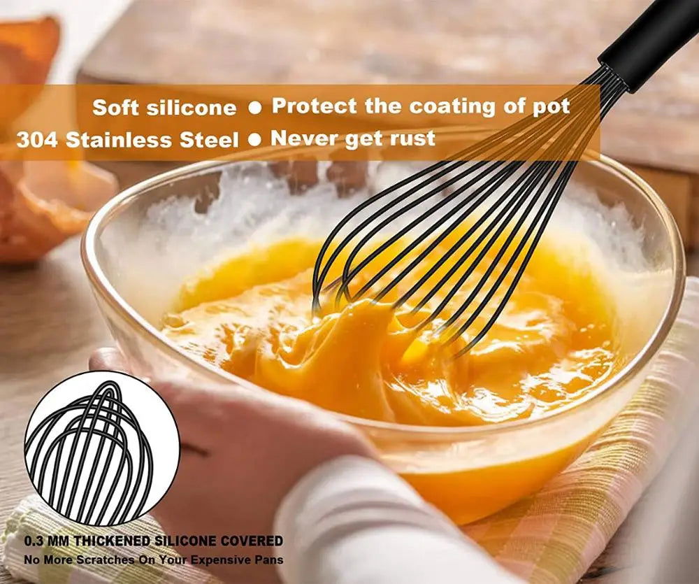 WALFOS 1pcs/3set Multifunctional Rotating Manual Whisk Mixer Mini Plastic Kitchen Whisk Baking Tool Silicone Whisk - Walfos® Kitchenware