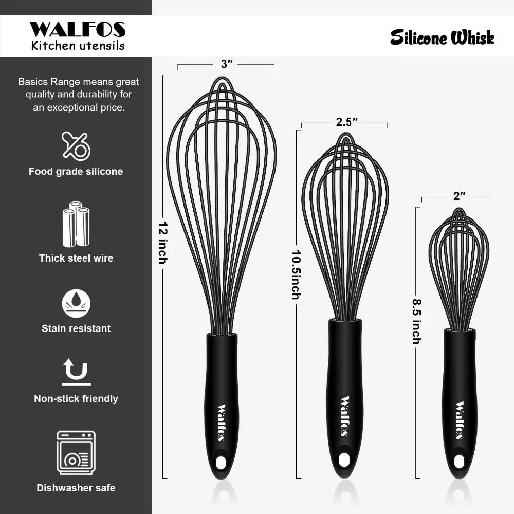 WALFOS 1pcs/3set Multifunctional Rotating Manual Whisk Mixer Mini Plastic Kitchen Whisk Baking Tool Silicone Whisk - Walfos® Kitchenware