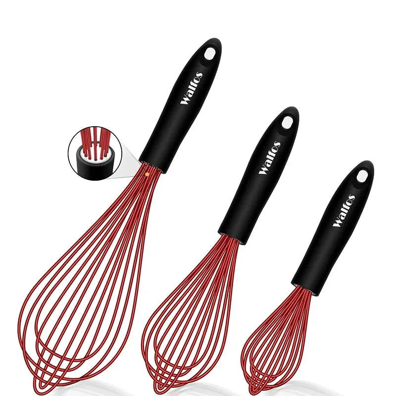 WALFOS 1pcs/3set Multifunctional Rotating Manual Whisk Mixer Mini Plastic Kitchen Whisk Baking Tool Silicone Whisk - Walfos® Kitchenware