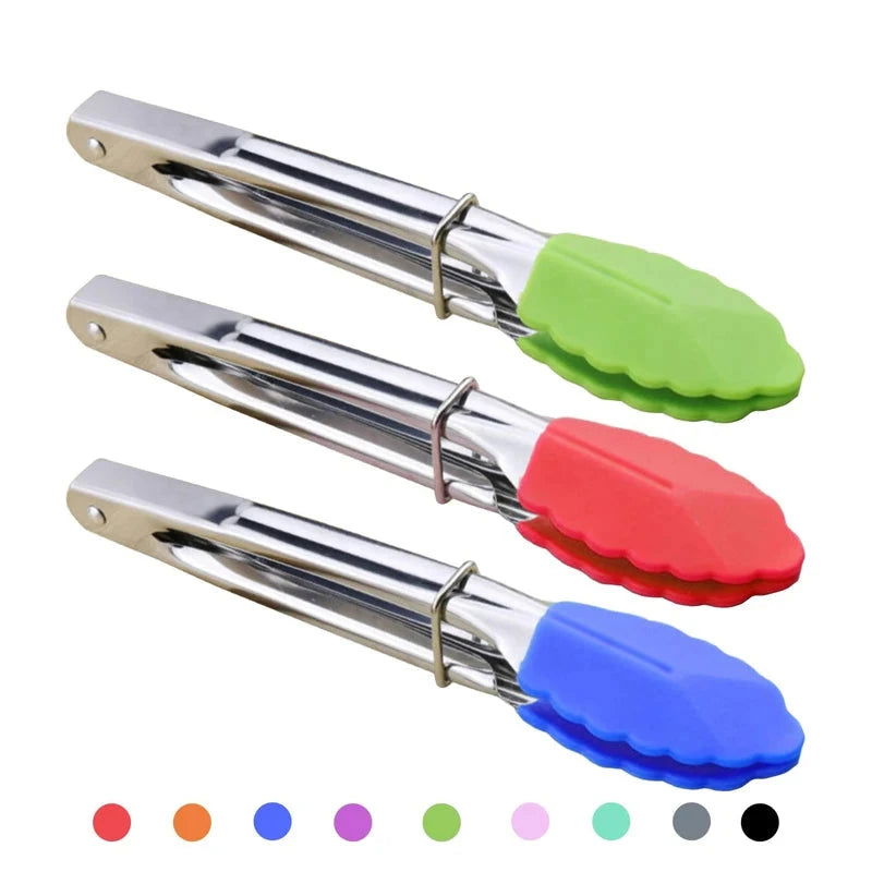 WALFOS 1pcs 7 Inch BBQ Nylon Tongs Tips Kitchen Mini Tong Heat Resistant Nylon Cooking Tongs Steel Food Tongs Kitchen Accessorie - Walfos® Kitchenware