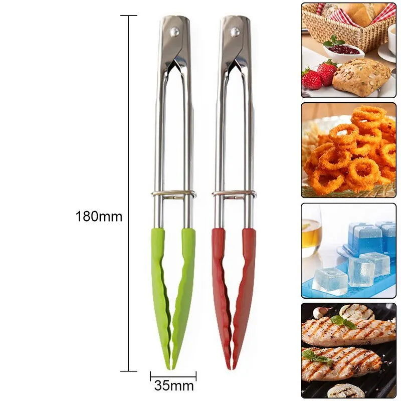WALFOS 1pcs 7 Inch BBQ Nylon Tongs Tips Kitchen Mini Tong Heat Resistant Nylon Cooking Tongs Steel Food Tongs Kitchen Accessorie - Walfos® Kitchenware