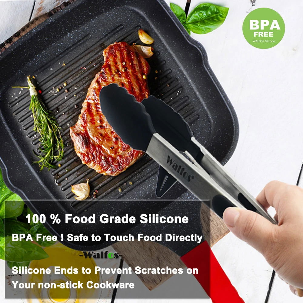WALFOS  22 CM And 30CM Food Grade 100% Silicone Food Tong Kitchen Tongs Utensil Cooking Tong Clip Clamp Salad Serving BBQ Tools - Walfos® Kitchenware