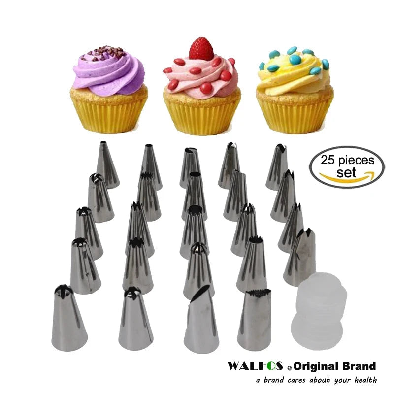 WALFOS 25Pcs/Set Large Stainless Steel Icing Piping Nozzles Pastry Tips Set Kitchen Accessories Cake Decorating Tongs - Walfos® Kitchenware
