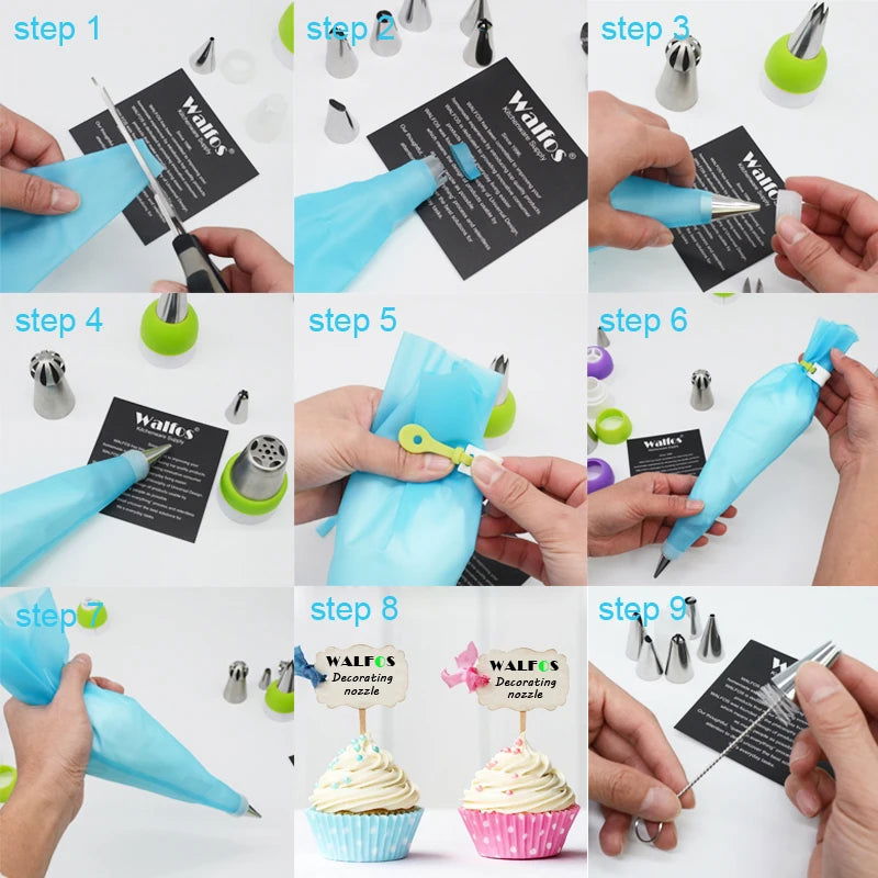 WALFOS 25Pcs/Set Large Stainless Steel Icing Piping Nozzles Pastry Tips Set Kitchen Accessories Cake Decorating Tongs - Walfos® Kitchenware