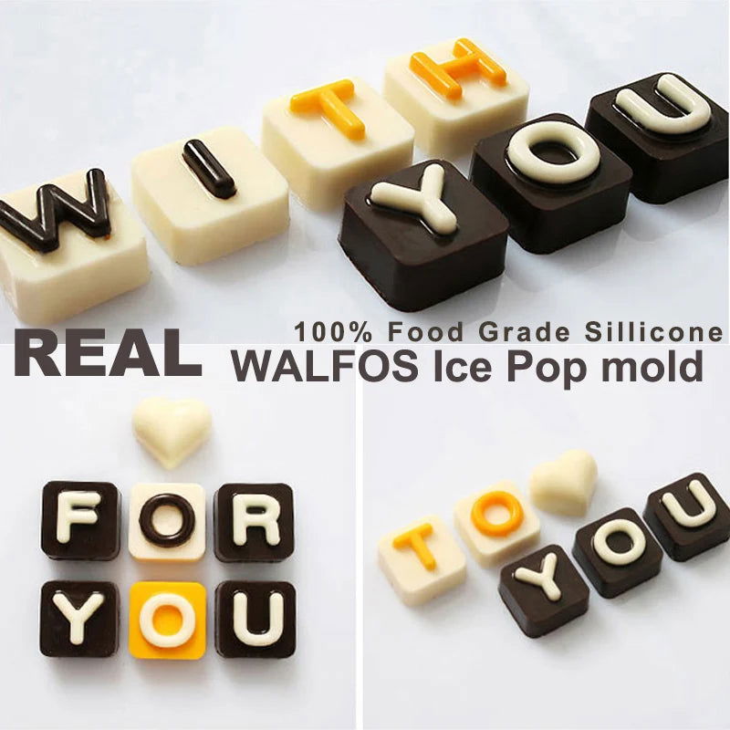 WALFOS 26 English Letters 4 Whiteboard Chocolate Silicone Mold Candy Ice Cube Mold Pastry Soap Mold Fondant Cake DIY Baking Tool - Walfos® Kitchenware