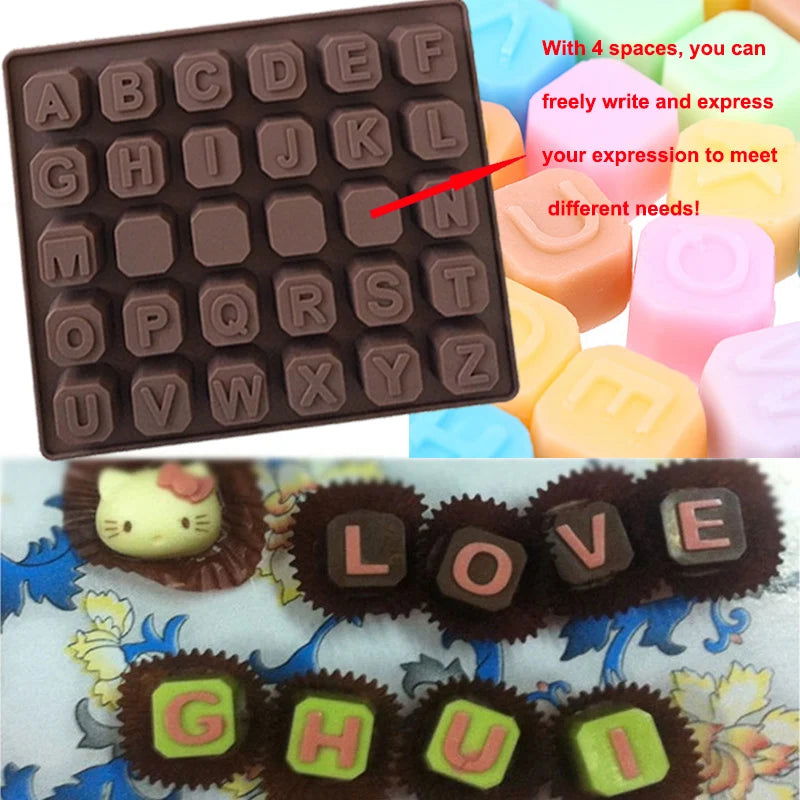WALFOS 26 English Letters 4 Whiteboard Chocolate Silicone Mold Candy Ice Cube Mold Pastry Soap Mold Fondant Cake DIY Baking Tool - Walfos® Kitchenware