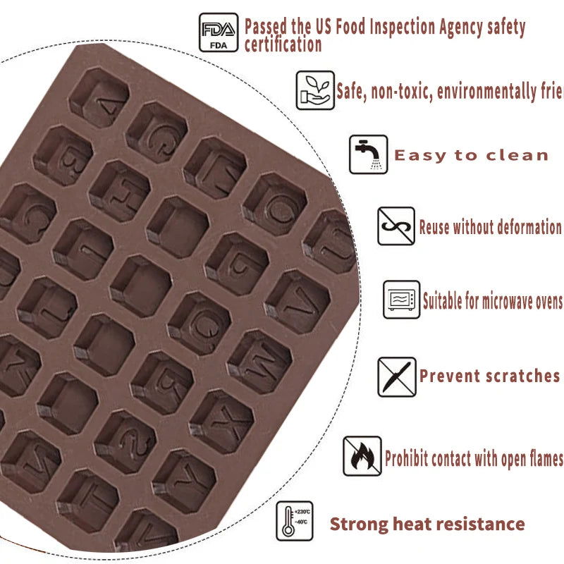 WALFOS 26 English Letters 4 Whiteboard Chocolate Silicone Mold Candy Ice Cube Mold Pastry Soap Mold Fondant Cake DIY Baking Tool - Walfos® Kitchenware