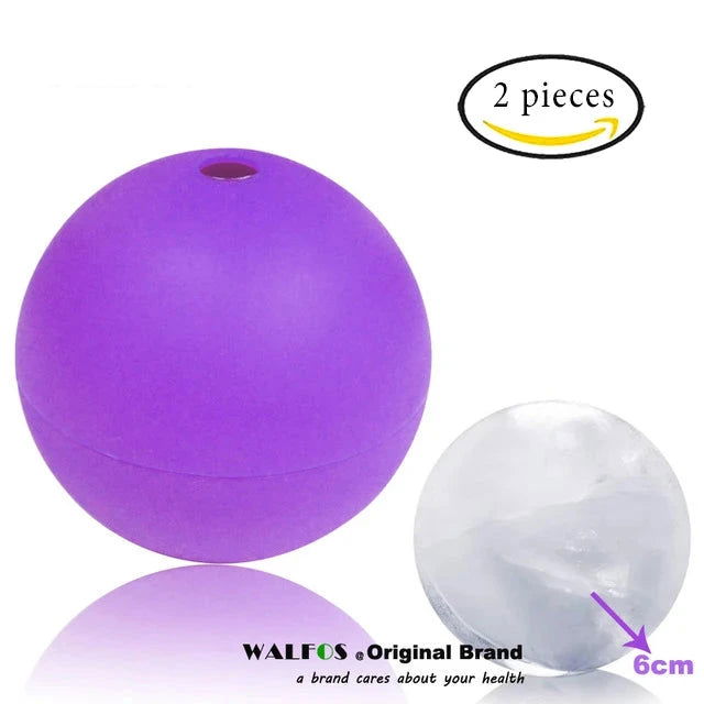 WALFOS 2Pcs Food Grade Large Whisky Ice Ball 6cm Round Whisky Silicone Ice Ball Mold Big Sphere Ice Mould Whiskey Ice Ball Maker - Walfos® Kitchenware