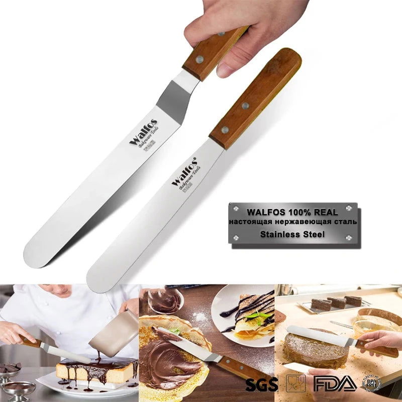 WALFOS 2 Pcs/Set Stainless Steel Butter Cake Cream Knife Spatula Smoother Icing Frosting Fondant Pastry Cake Decorating Tools - Walfos® Kitchenware
