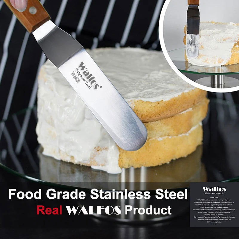 WALFOS 2 Pcs/Set Stainless Steel Butter Cake Cream Knife Spatula Smoother Icing Frosting Fondant Pastry Cake Decorating Tools - Walfos® Kitchenware