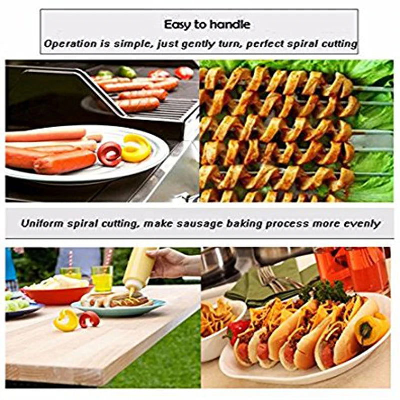WALFOS 2 Pieces Sausage Cutter Set Food -Grade Plastic Manual Fancy Sausage Cutter Spiral Barbecue Hot Dogs Slicer BBQ Tools - Walfos® Kitchenware