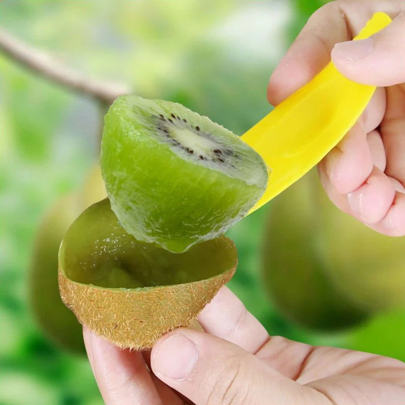 WALFOS 3 Piece 2 in 1 Kiwi Spoon Plastic Candy Color Kiwi Dig Spoon Scoop Fruit Knife Slicer Peeler Cutter With Hole - Walfos® Kitchenware