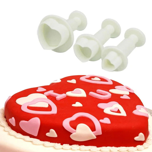 WALFOS 3 Pieces Fondant Gum Paste Cupcake  Mold Love Heart Shape Cookie Plunger Cutter Biscuit Christmas Cake Decorating Tool - Walfos® Kitchenware