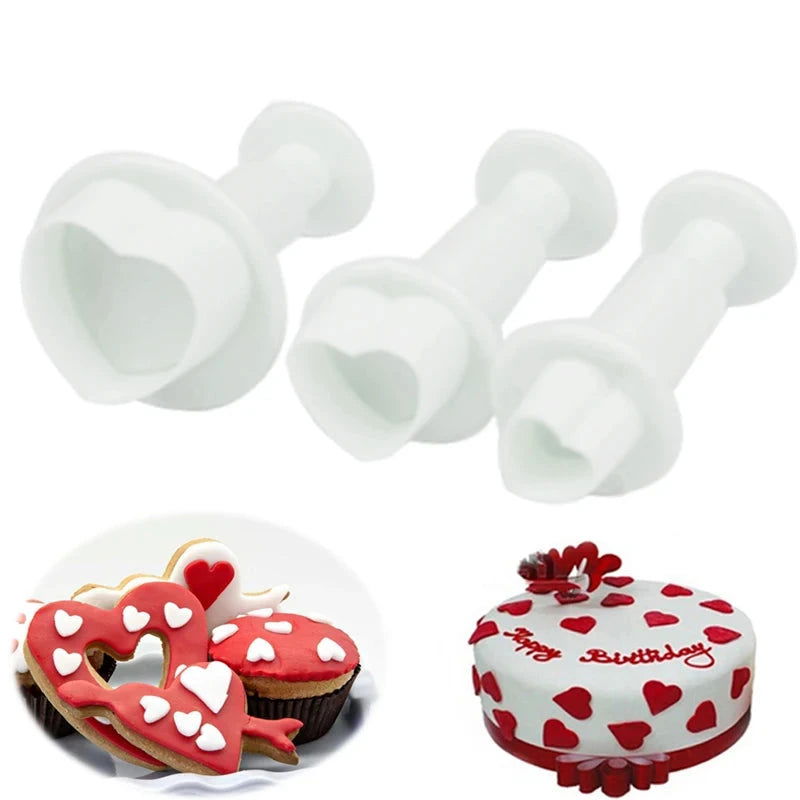 WALFOS 3 Pieces Fondant Gum Paste Cupcake  Mold Love Heart Shape Cookie Plunger Cutter Biscuit Christmas Cake Decorating Tool - Walfos® Kitchenware