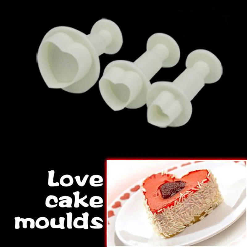 WALFOS 3 Pieces Fondant Gum Paste Cupcake  Mold Love Heart Shape Cookie Plunger Cutter Biscuit Christmas Cake Decorating Tool - Walfos® Kitchenware