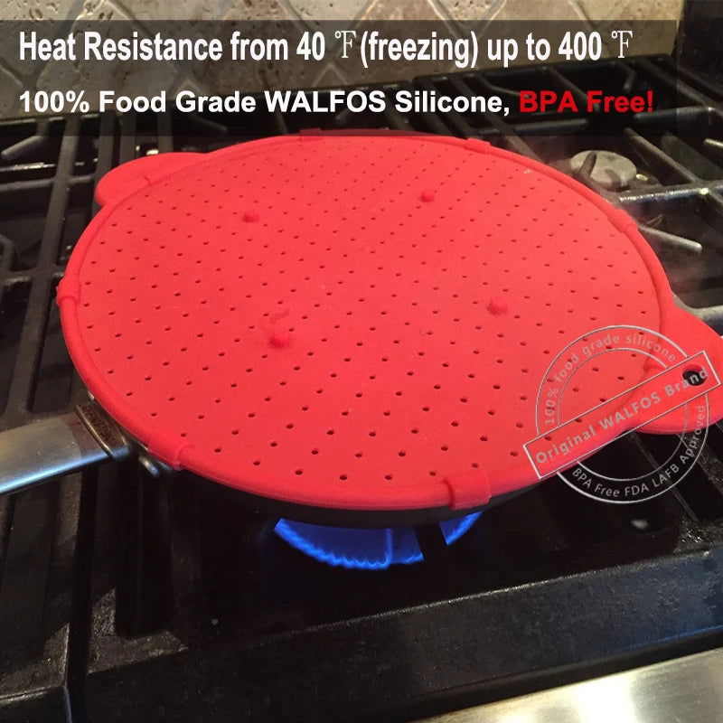 WALFOS 3 in 1 Splatter Screen Splatter Guard Kitchen Strainer Trivet Pot Lid Pan Cover Silicone Lid Spill Stopper Wash Strainer - Walfos® Kitchenware