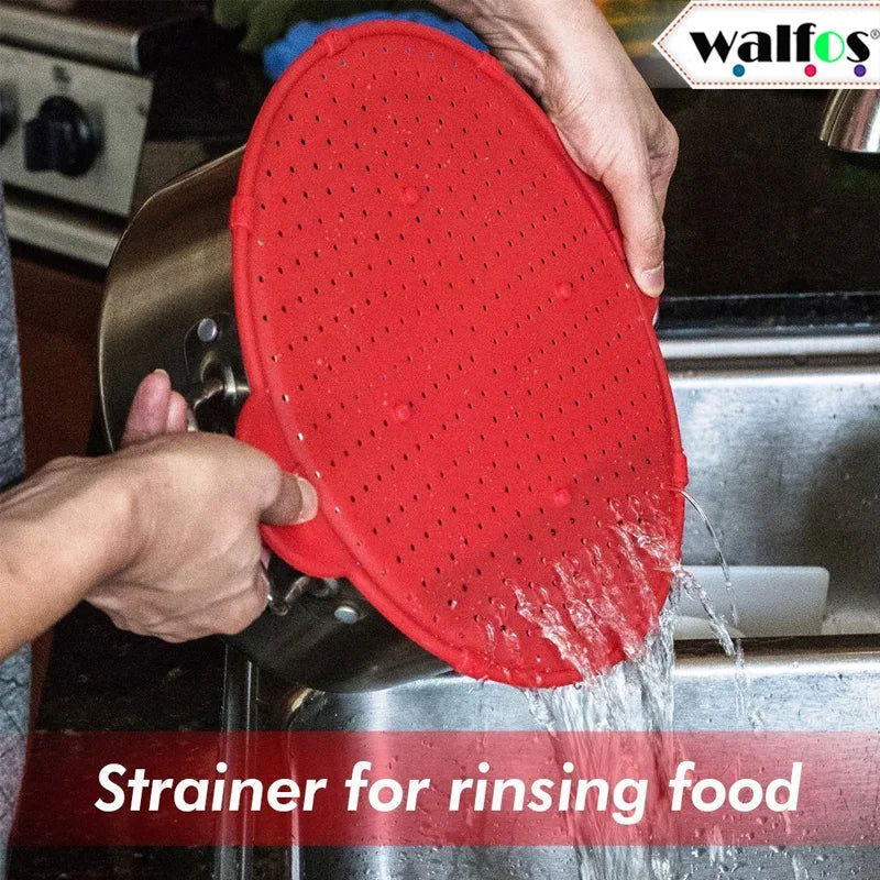 WALFOS 3 in 1 Splatter Screen Splatter Guard Kitchen Strainer Trivet Pot Lid Pan Cover Silicone Lid Spill Stopper Wash Strainer - Walfos® Kitchenware