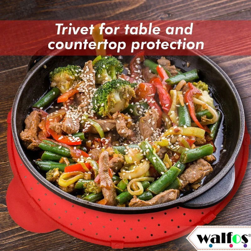 WALFOS 3 in 1 Splatter Screen Splatter Guard Kitchen Strainer Trivet Pot Lid Pan Cover Silicone Lid Spill Stopper Wash Strainer - Walfos® Kitchenware