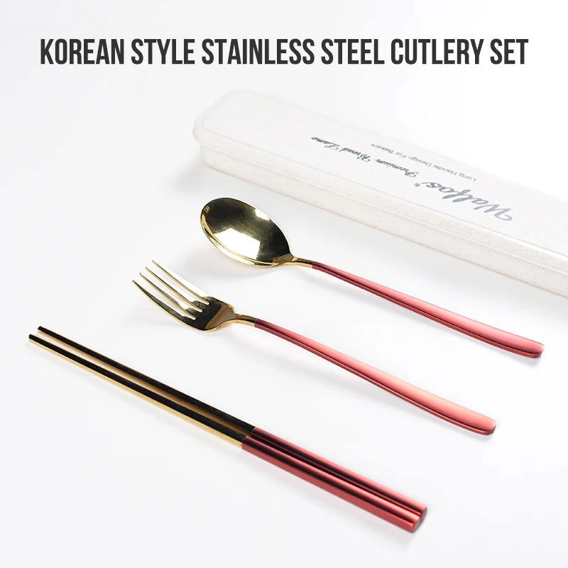 WALFOS 3pcs Set Portable Cutlery Set Tableware Set Camping Dinnerware Set Stainless Steel Knife Fork Spoon Kit Flatware With Box - Walfos® Kitchenware