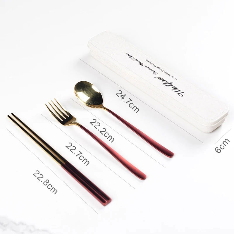 WALFOS 3pcs Set Portable Cutlery Set Tableware Set Camping Dinnerware Set Stainless Steel Knife Fork Spoon Kit Flatware With Box - Walfos® Kitchenware