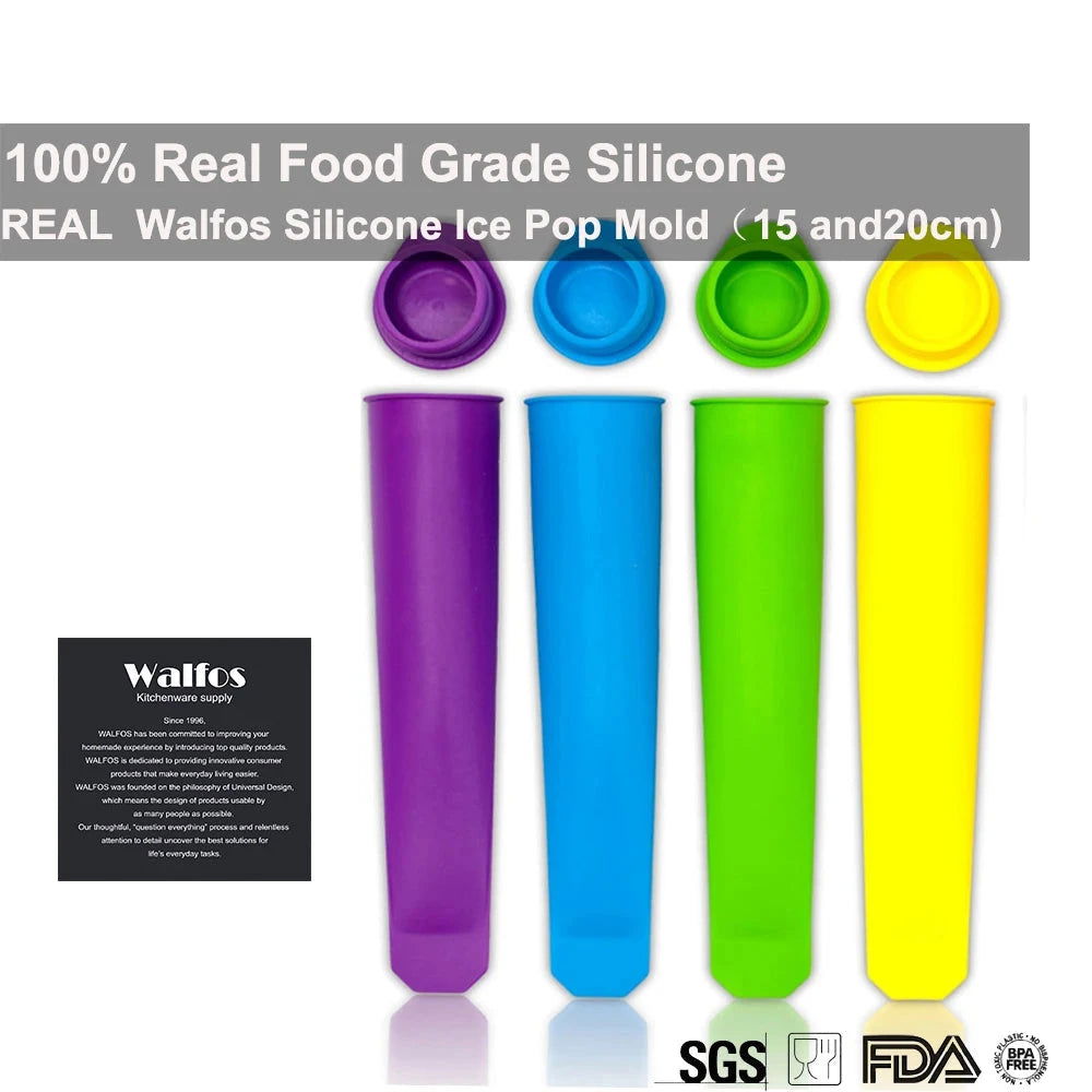 WALFOS 4 Pieces Food Grade Silicone Ice Pop Mold Popsicle Maker Frozen Tray DIY Ice Cream Tools Jelly Lolly Mould For Popsicles - Walfos® Kitchenware