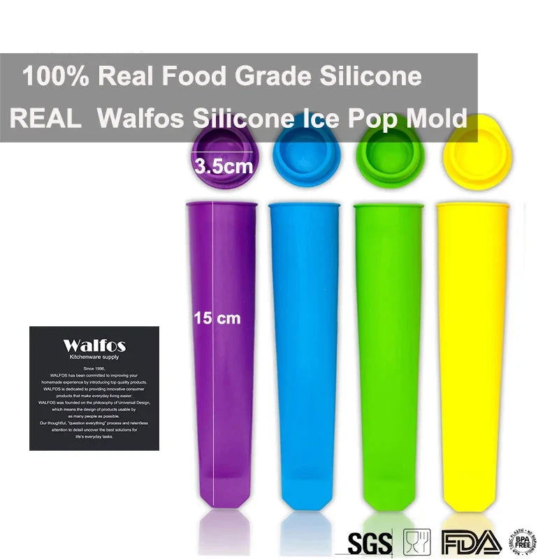 WALFOS 4 Pieces Food Grade Silicone Ice Pop Mold Popsicle Maker Frozen Tray DIY Ice Cream Tools Jelly Lolly Mould For Popsicles - Walfos® Kitchenware