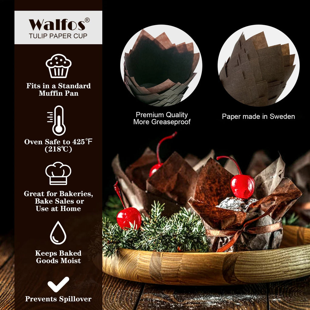 WALFOS 50Pcs/Pack Paper Cupcake Liner Mold Tulip Flower Chocolate Cupcake Wrapper Baking Muffin Liner Holder Wedding Party - Walfos® Kitchenware