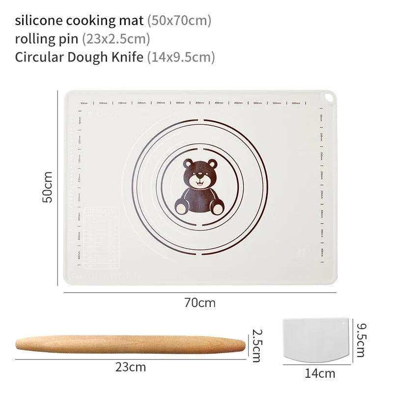 WALFOS 50X70CM White And Bear Motifs Kneading Dough Mat Silicone Baking Mat Pizza Cake Dough Maker Kitchen Cooking Grill Gadgets - Walfos® Kitchenware