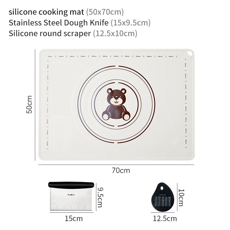 WALFOS 50X70CM White And Bear Motifs Kneading Dough Mat Silicone Baking Mat Pizza Cake Dough Maker Kitchen Cooking Grill Gadgets - Walfos® Kitchenware