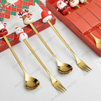 WALFOS 6PCS Christmas Gift Glod Spoon Fork Set Elk Christmas Tree Decoration Dessert Scoop Fruit Fork Coffee Spoon Cutlery Set - Walfos® Kitchenware