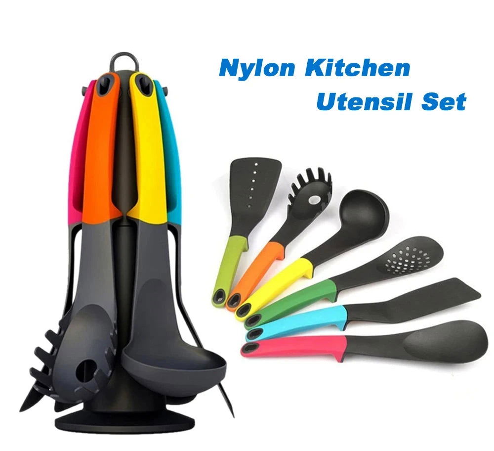 WALFOS 7 Pcs Utensil Set-Cooking Utensil Set  NonStick Nylon Kitchen Utensil Set Cooking Spoon Kitchen Turner Spatula Soup Ladle - Walfos® Kitchenware