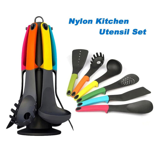 WALFOS 7 Pcs Utensil Set-Cooking Utensil Set  NonStick Nylon Kitchen Utensil Set Cooking Spoon Kitchen Turner Spatula Soup Ladle - Walfos® Kitchenware