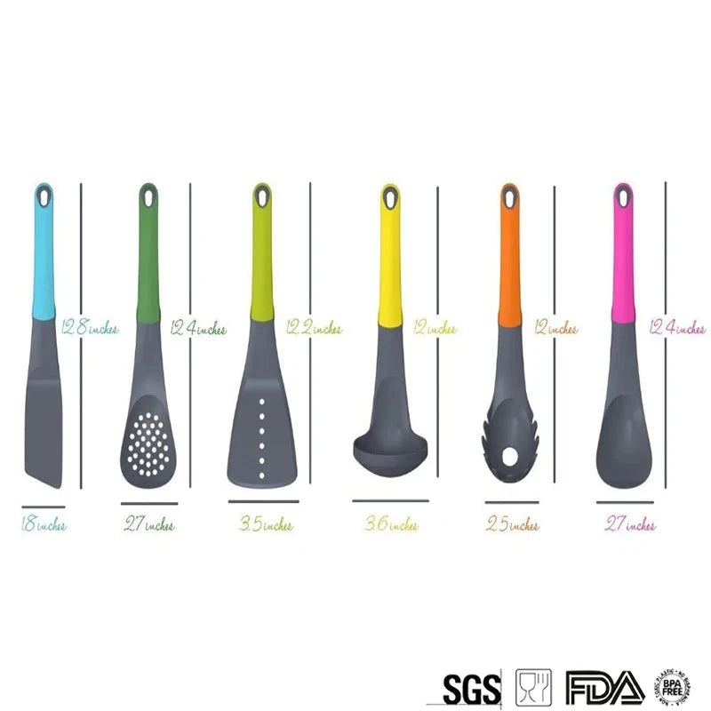 WALFOS 7 Pcs Utensil Set-Cooking Utensil Set  NonStick Nylon Kitchen Utensil Set Cooking Spoon Kitchen Turner Spatula Soup Ladle - Walfos® Kitchenware