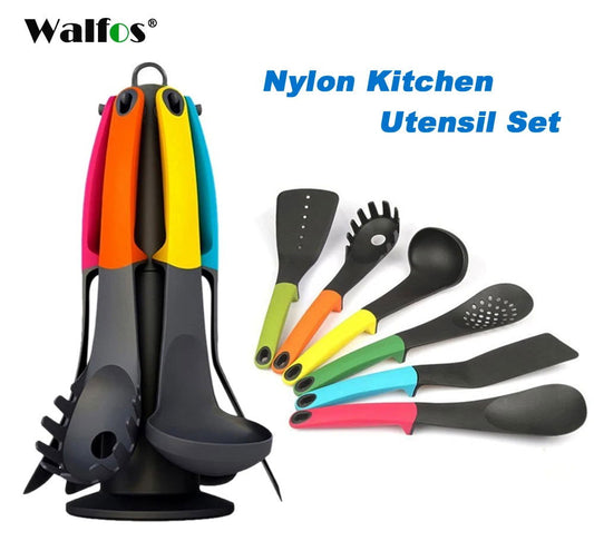WALFOS 7 Pcs Utensil Set-Cooking Utensil Set  NonStick Nylon Kitchen Utensil Set Cooking Spoon Kitchen Turner Spatula Soup Ladle - Walfos® Kitchenware