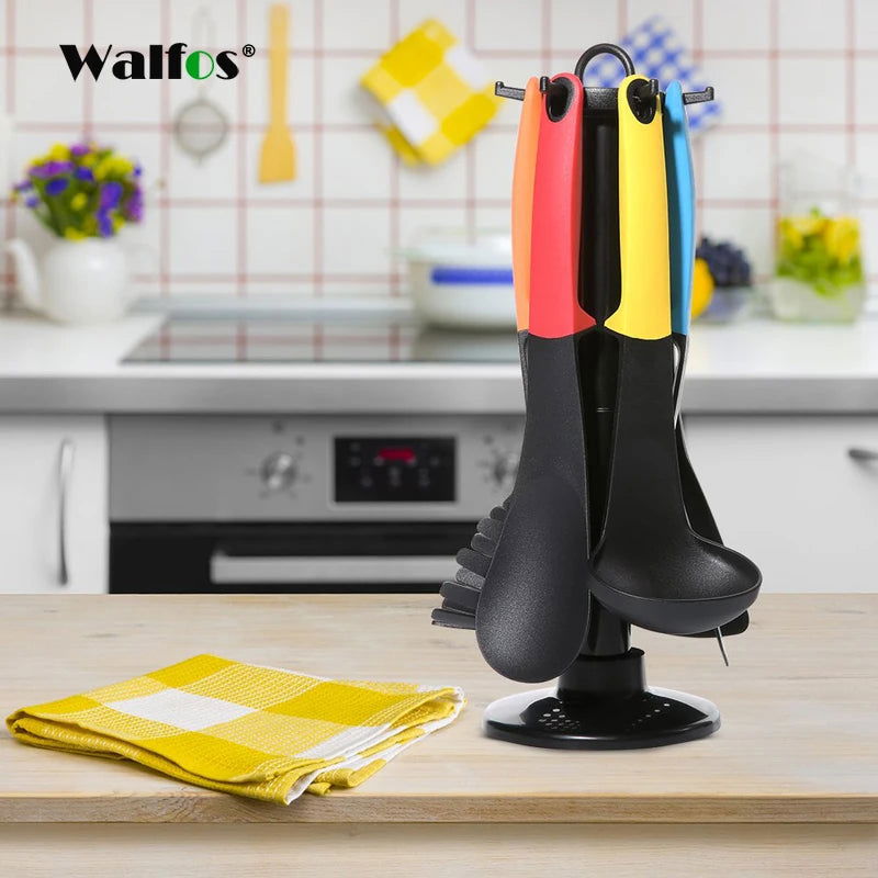 WALFOS 7 Pcs Utensil Set-Cooking Utensil Set  NonStick Nylon Kitchen Utensil Set Cooking Spoon Kitchen Turner Spatula Soup Ladle - Walfos® Kitchenware