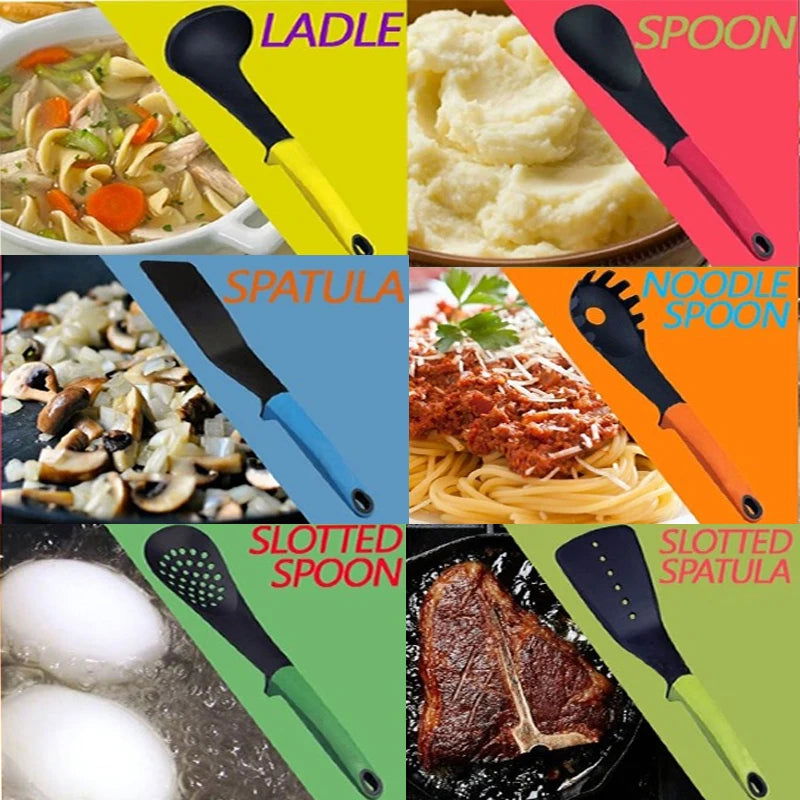 WALFOS 7 Pcs Utensil Set-Cooking Utensil Set  NonStick Nylon Kitchen Utensil Set Cooking Spoon Kitchen Turner Spatula Soup Ladle - Walfos® Kitchenware