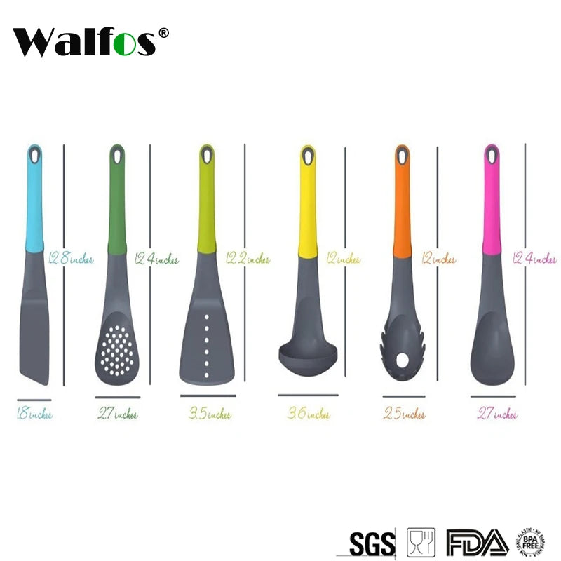 WALFOS 7 Pcs Utensil Set-Cooking Utensil Set  NonStick Nylon Kitchen Utensil Set Cooking Spoon Kitchen Turner Spatula Soup Ladle - Walfos® Kitchenware