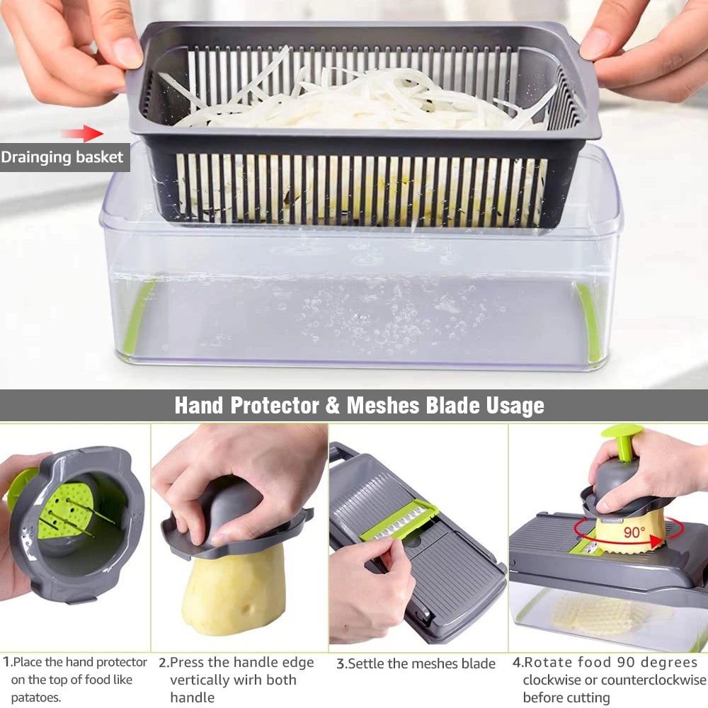 WALFOS 8In1Multifunctional Vegetable Cutter Potato Slicer Carrot Grater Kitchen Accessories Gadgets Steel Blade Kitchen Tool - Walfos® Kitchenware